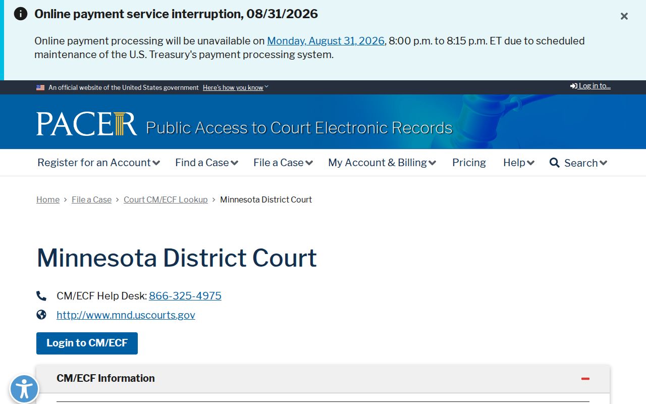 Stearns County case search boundary between MCRO and federal PACER
