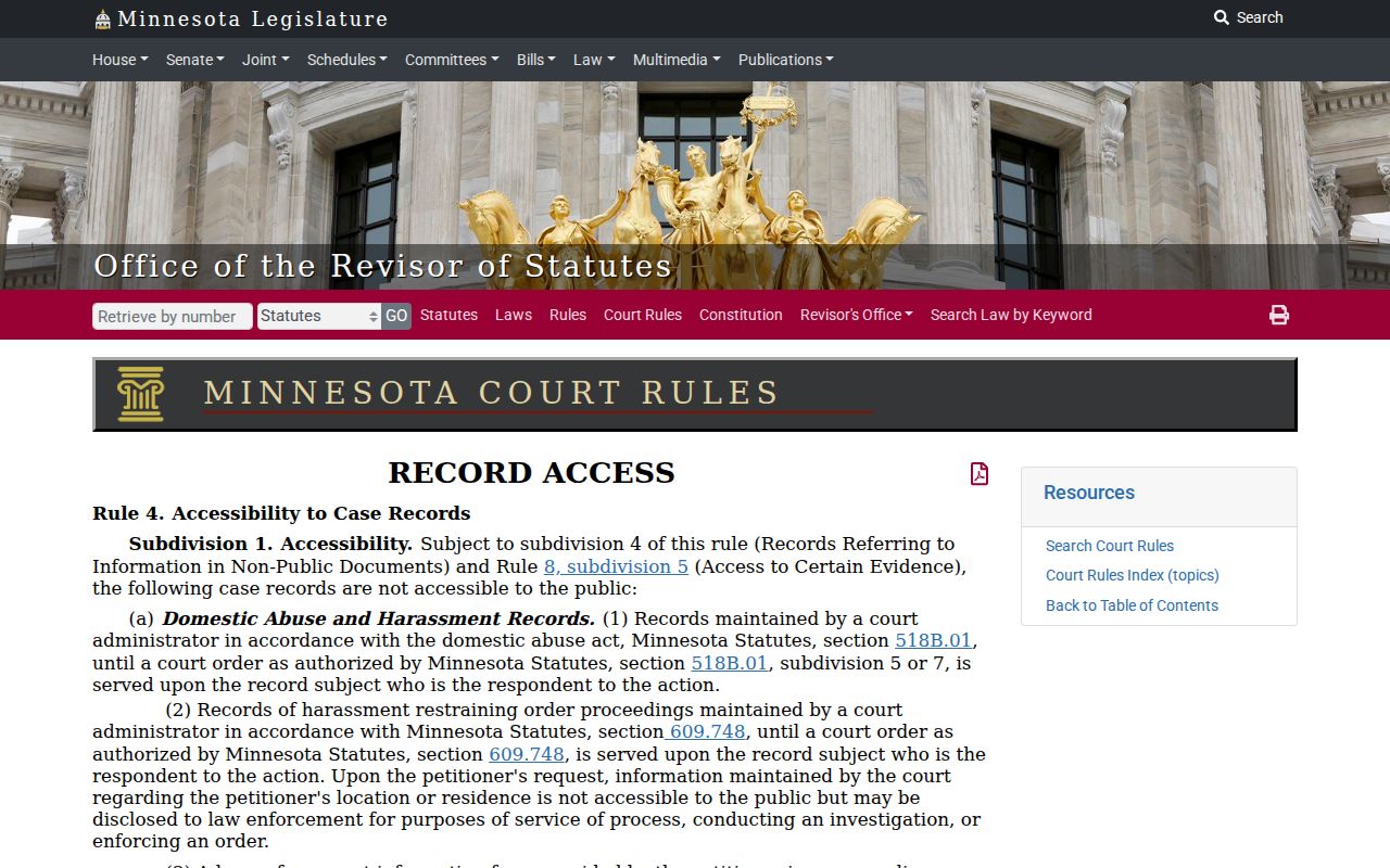 Stearns County case search Rule 4 access restriction