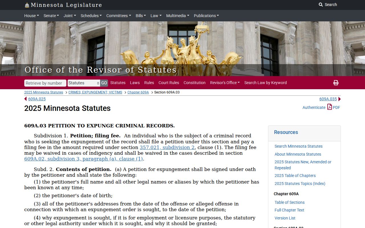 Stearns County civil docket expungement access rule under Minnesota statute 609A.03
