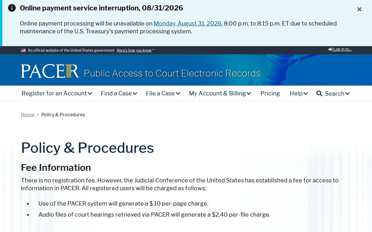 Stearns County court records PACER page count and fee information