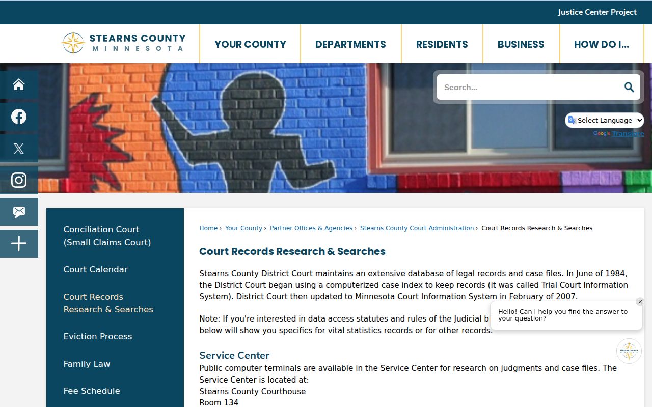 Stearns County court docket county records and calendar resources