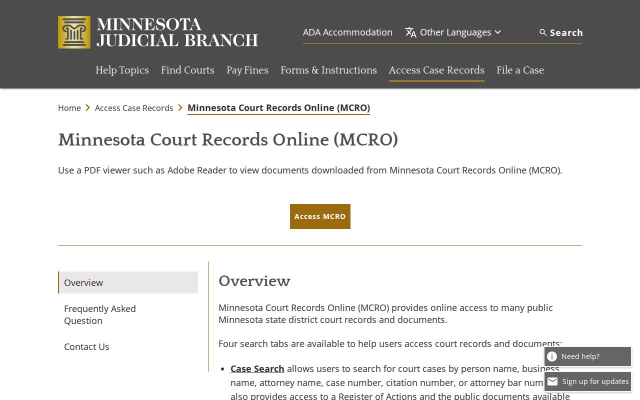 Stearns County court docket MCRO public access overview