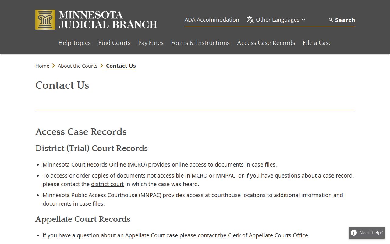 Stearns County court docket statewide court contact routing