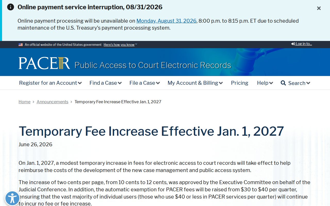 Sauk Centre court record federal PACER system boundary