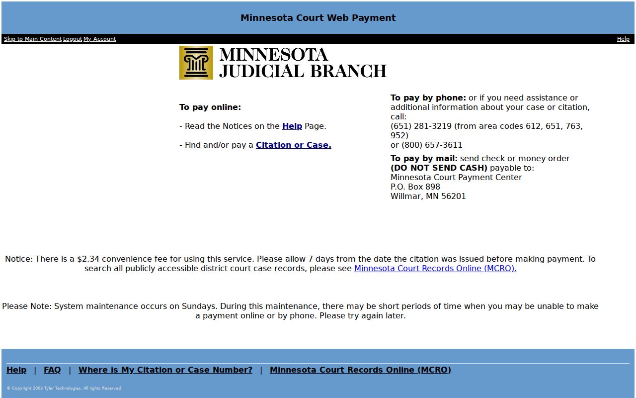 Stearns County traffic tickets official Minnesota Court WebPay payment page