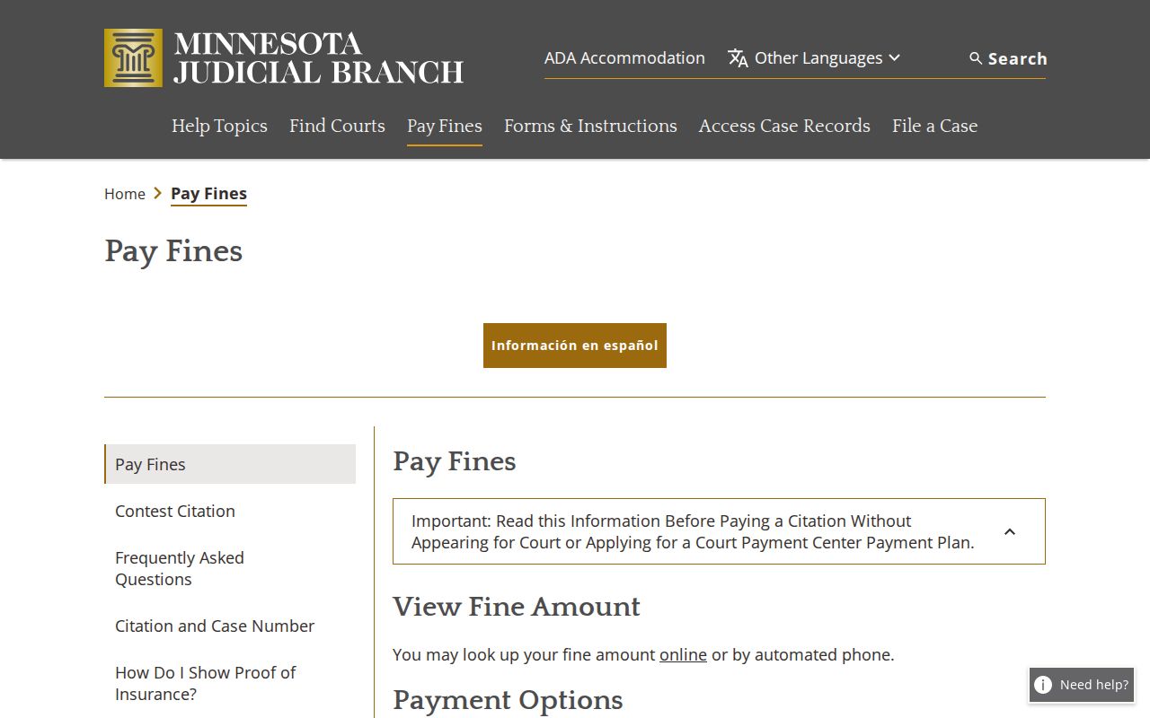 Stearns County traffic tickets statewide payment deadline and waiver guidance